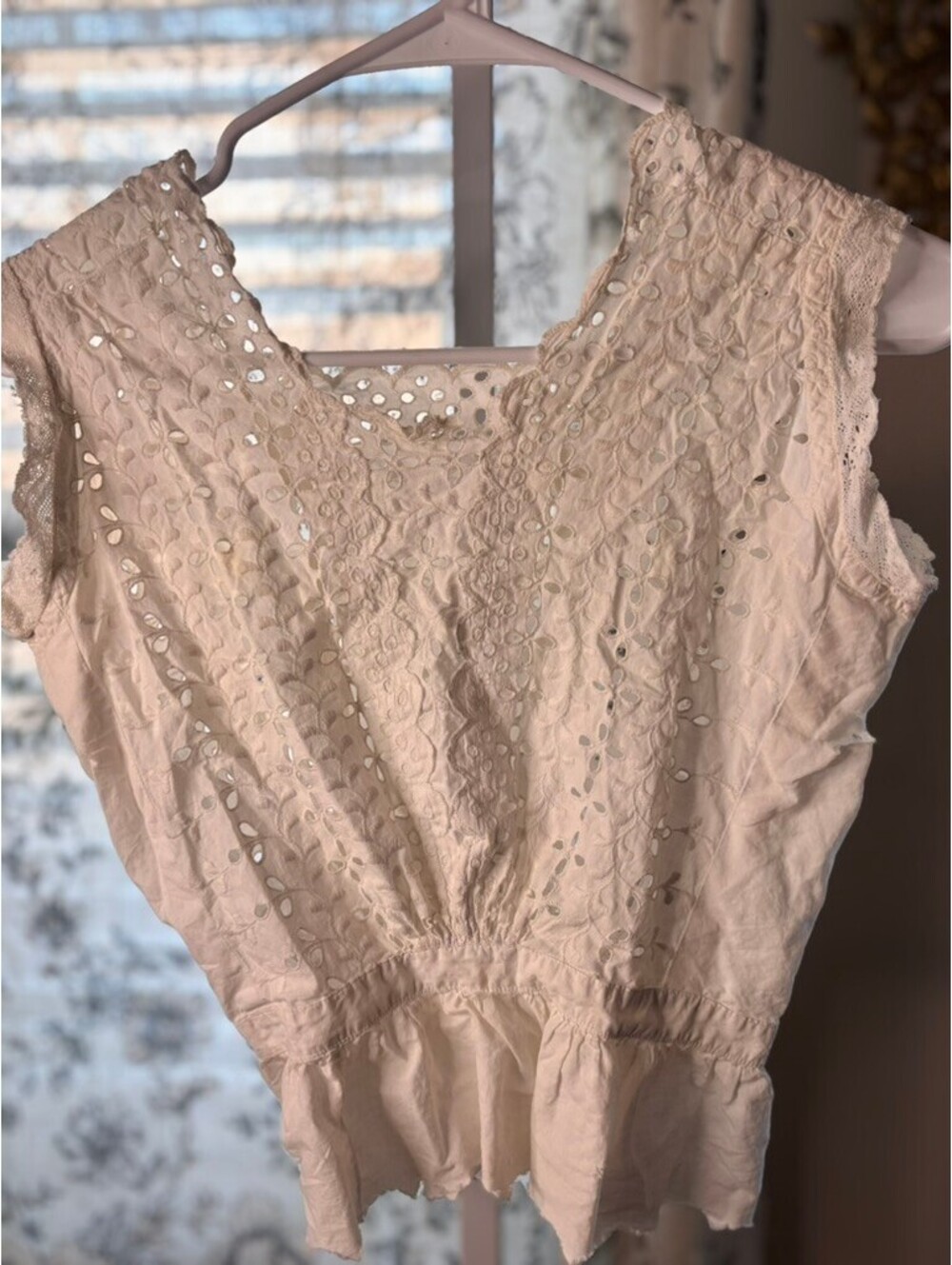 Antique Edwardian White Eyelet Lace Cotton Blouse